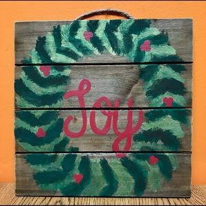 Joy Wreath Wooden Canvas; Christmas Decor